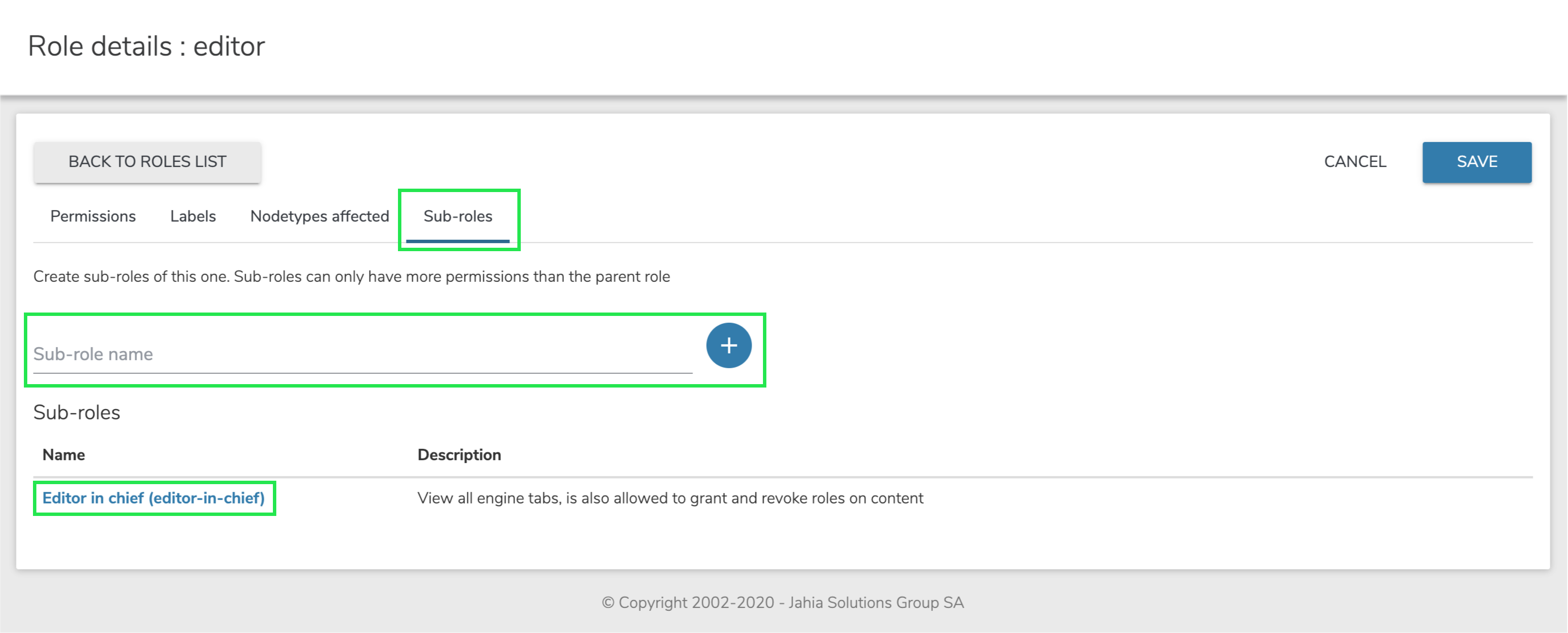 Screenshot shows how to create a new subrole