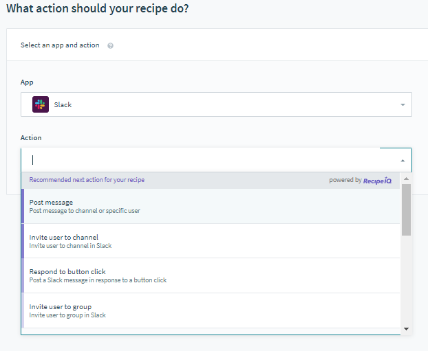 choose recipe action
