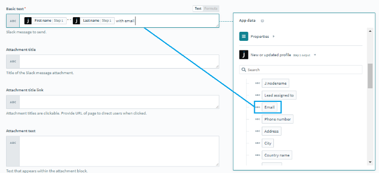 drag data pills to basic text field