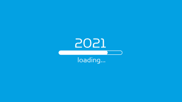 Blue screen with the number 2021 and a loading bar in progress